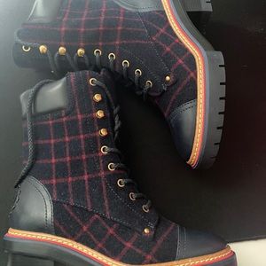 Tory Burch Plaid Lug Sole Boot